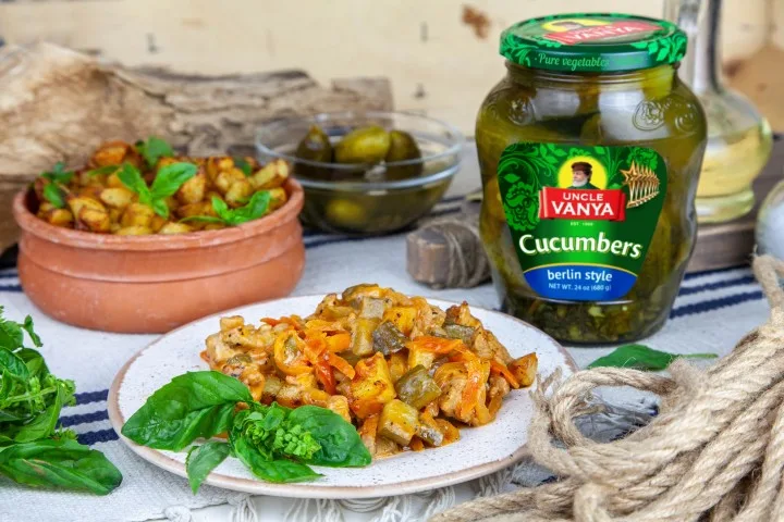 Azu with marinated cucumbers