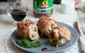 Мясные рулетики с корнишонами "По-французски".